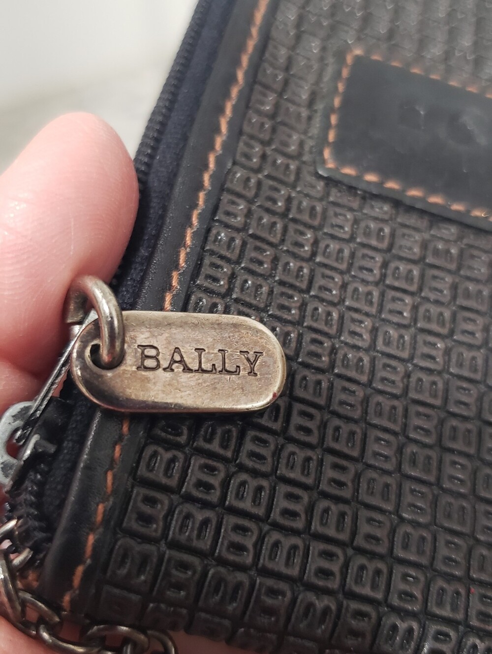 EUC BALLY "B" Monogram Pattern Embossed Canvas Key Pouch Keychain - Picture 4 of 8